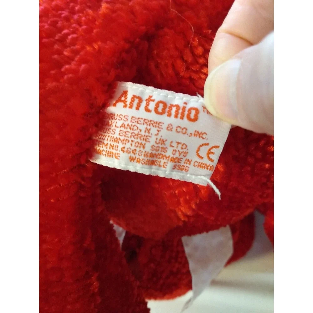 Red Plush Bear Russ Berrie Antonio w/ Bow Handmade Vintage 18